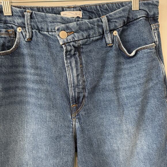 Good American Good Curve Raw Hem Straight Crossover Jeans Size 12 31 Asymmetric - Picture 5 of 11